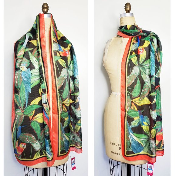 Vince Camuto Parrot Tropical Bird Scarf Semi-sheer NWT - Picture 3 of 8